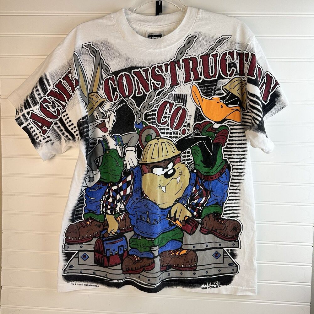 90s Taz Bugs Acme Construction Looney Tunes Distressed Grunge Graphic Tee Large